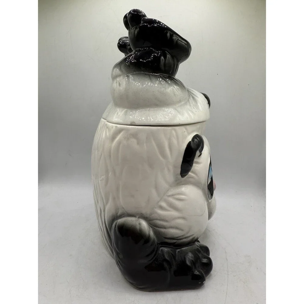Vintage National Silver Japan Panda Bear Handstand Upside Down Cookie Jar